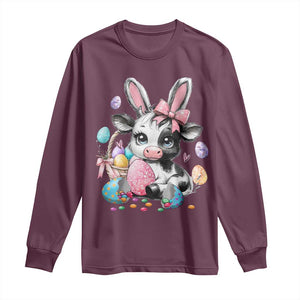 Easter Day Cow Long Sleeve Shirt Cute Cow Bunny Heifer TS10 Maroon Print Your Wear