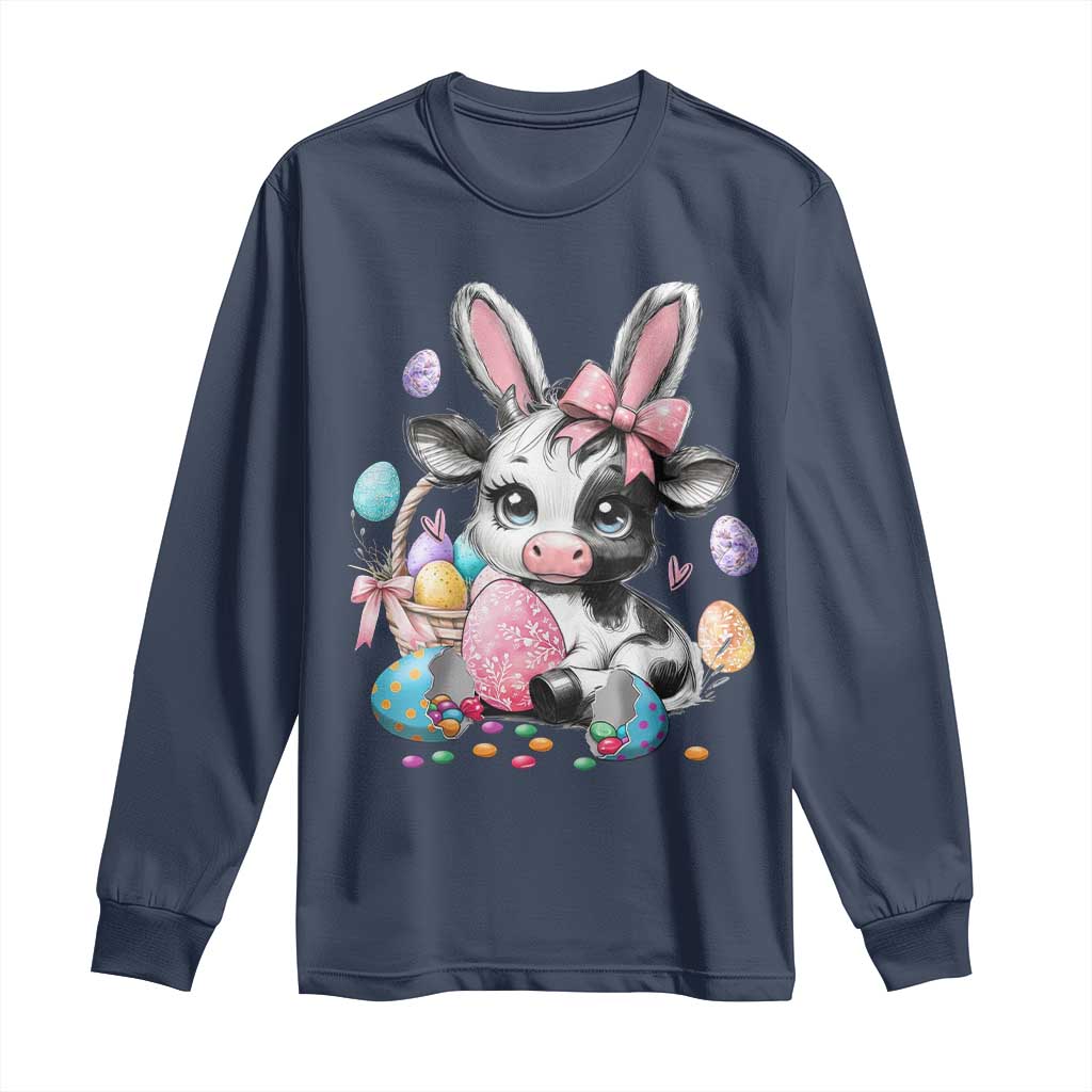 Easter Day Cow Long Sleeve Shirt Cute Cow Bunny Heifer TS10 Navy Print Your Wear