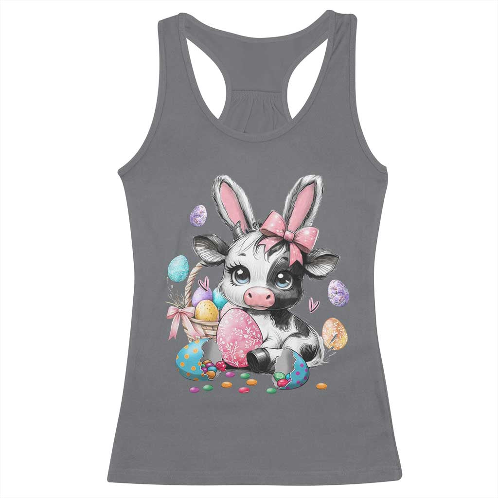 Easter Day Cow Racerback Tank Top Cute Cow Bunny Heifer TS10 Charcoal Print Your Wear