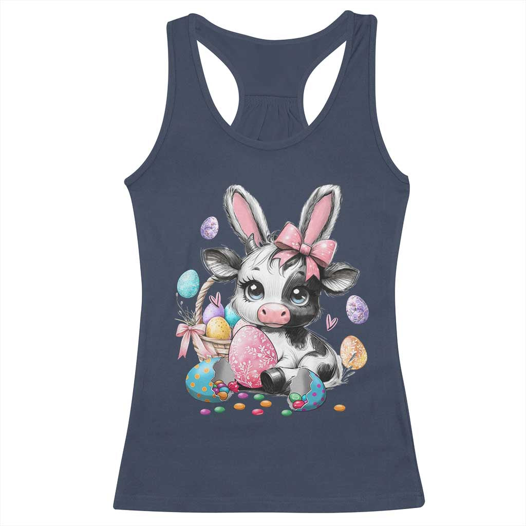 Easter Day Cow Racerback Tank Top Cute Cow Bunny Heifer TS10 Navy Print Your Wear