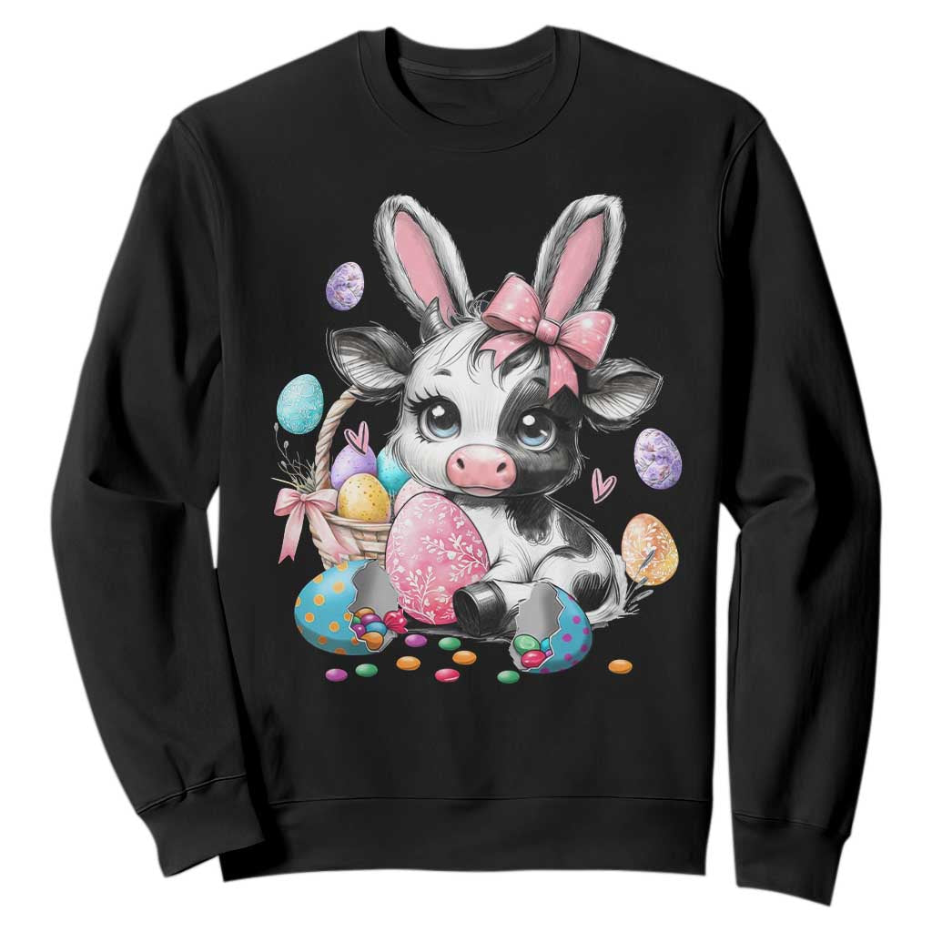 Easter Day Cow Sweatshirt Cute Cow Bunny Heifer TS10 Black Print Your Wear