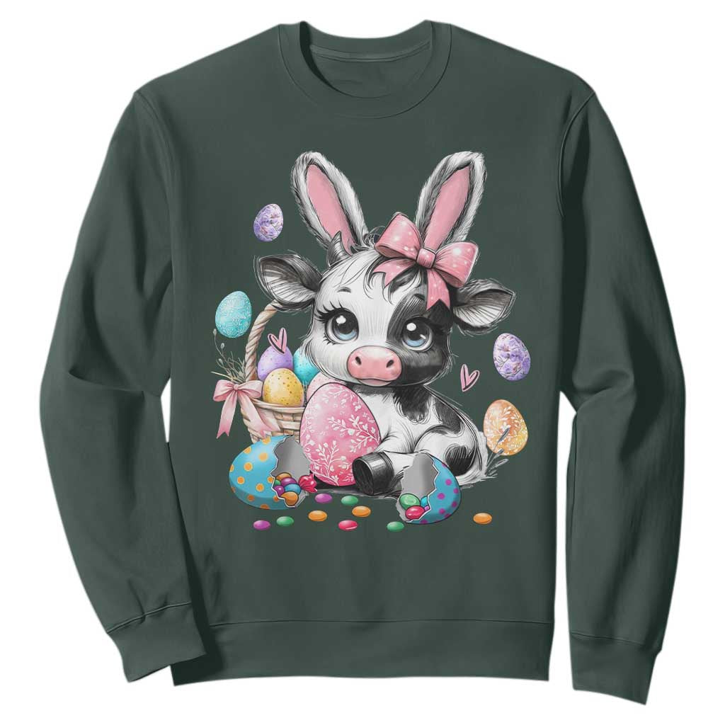 Easter Day Cow Sweatshirt Cute Cow Bunny Heifer TS10 Dark Forest Green Print Your Wear