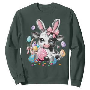 Easter Day Cow Sweatshirt Cute Cow Bunny Heifer TS10 Dark Forest Green Print Your Wear