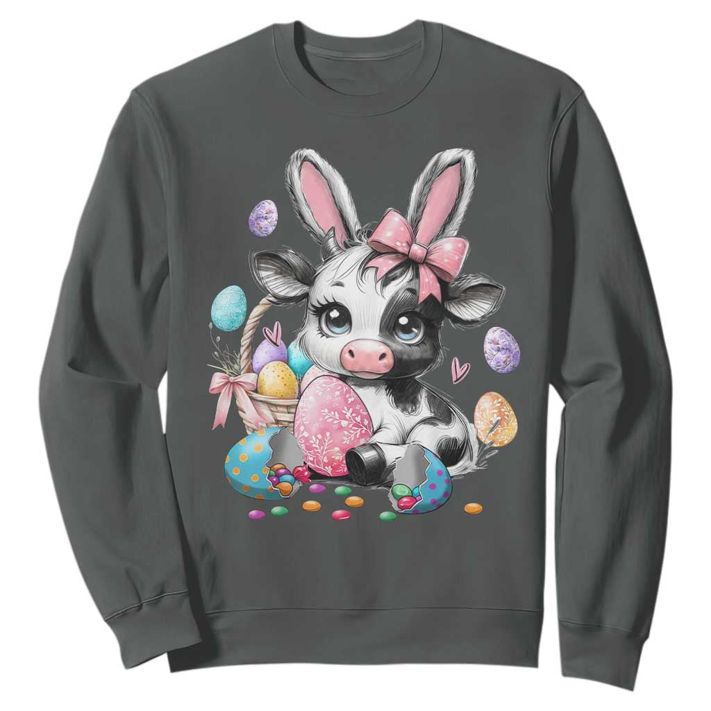 Easter Day Cow Sweatshirt Cute Cow Bunny Heifer TS10 Dark Heather Print Your Wear