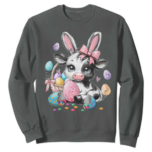 Easter Day Cow Sweatshirt Cute Cow Bunny Heifer TS10 Dark Heather Print Your Wear