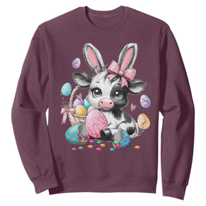 Easter Day Cow Sweatshirt Cute Cow Bunny Heifer TS10 Maroon Print Your Wear