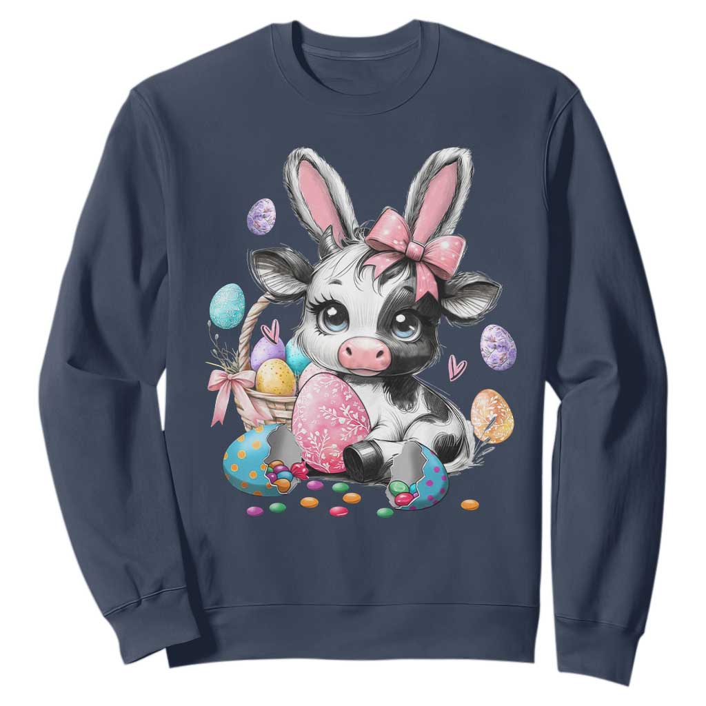 Easter Day Cow Sweatshirt Cute Cow Bunny Heifer TS10 Navy Print Your Wear