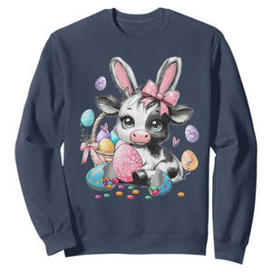 Easter Day Cow Sweatshirt Cute Cow Bunny Heifer TS10 Navy Print Your Wear