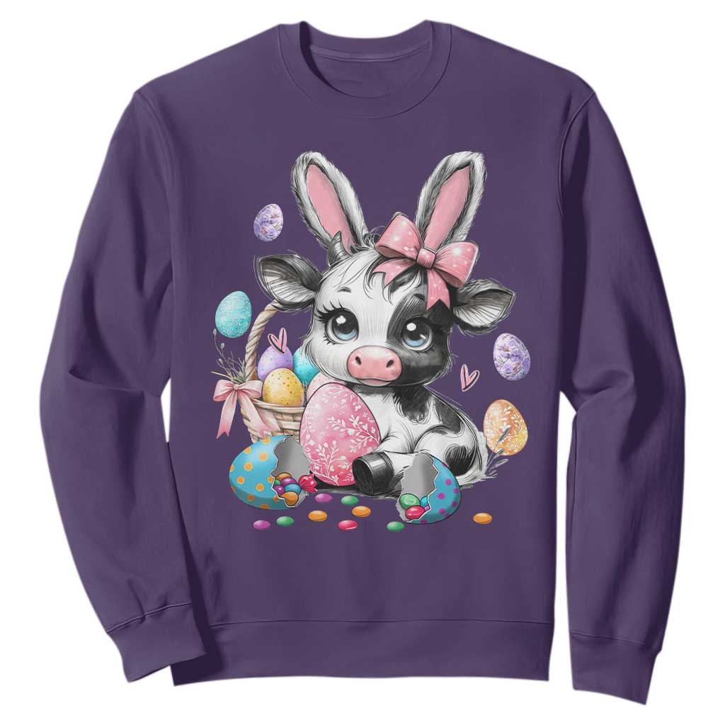 Easter Day Cow Sweatshirt Cute Cow Bunny Heifer TS10 Purple Print Your Wear