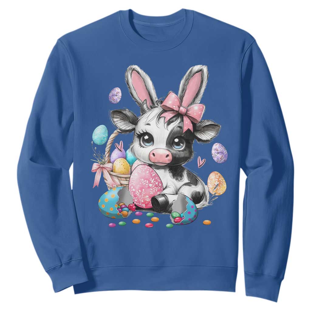 Easter Day Cow Sweatshirt Cute Cow Bunny Heifer TS10 Royal Blue Print Your Wear
