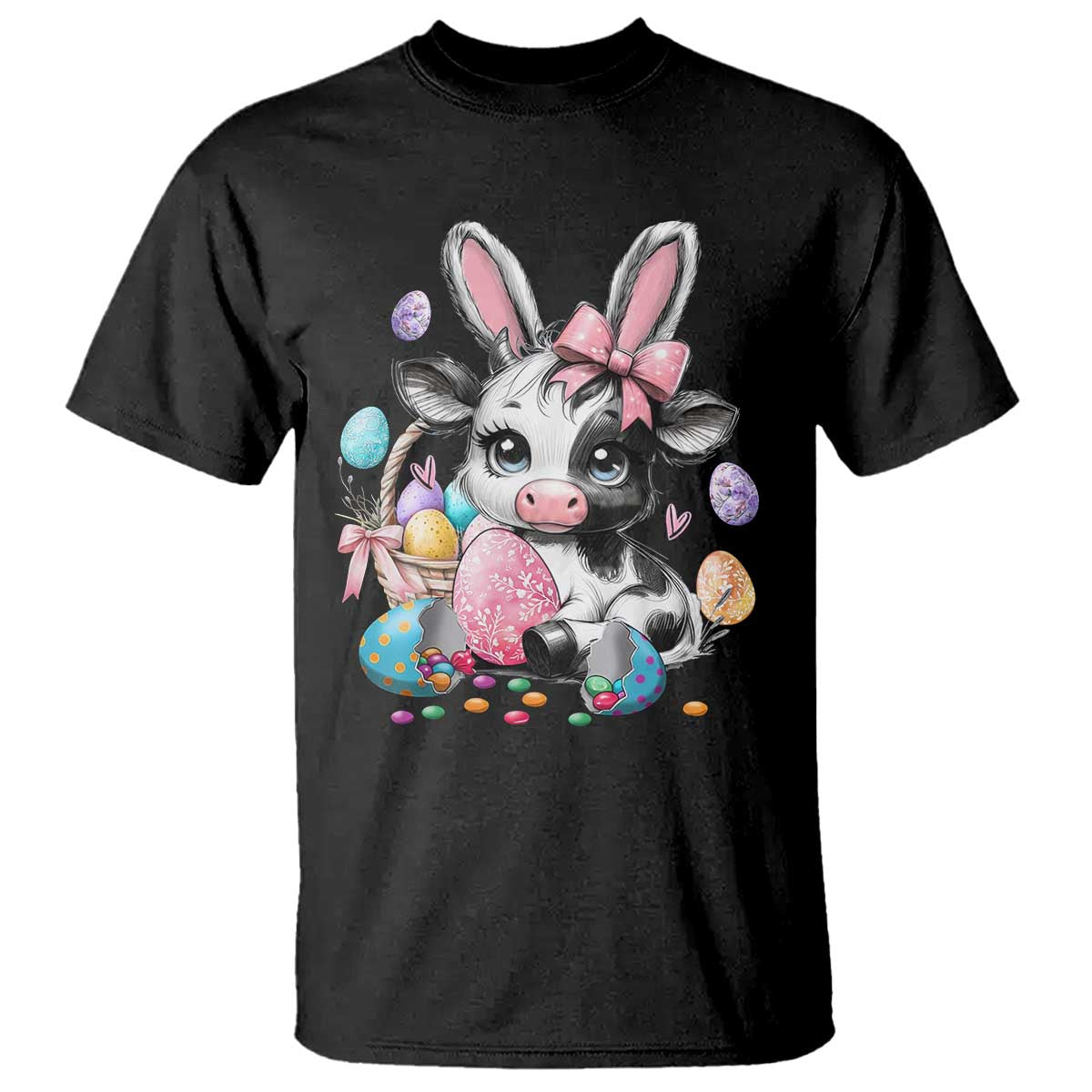 Easter Day Cow T Shirt Cute Cow Bunny Heifer TS10 Black Print Your Wear