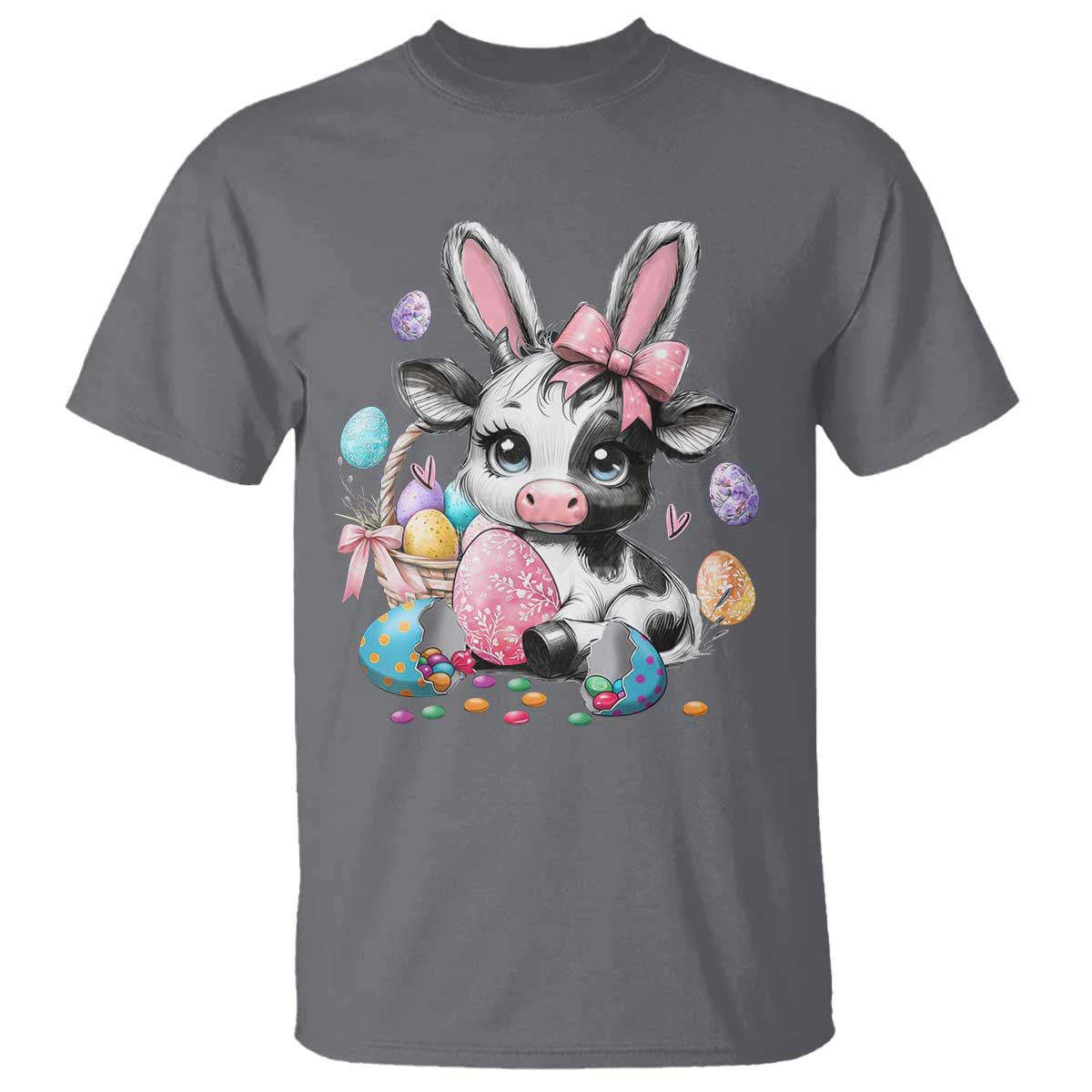 Easter Day Cow T Shirt Cute Cow Bunny Heifer TS10 Charcoal Print Your Wear