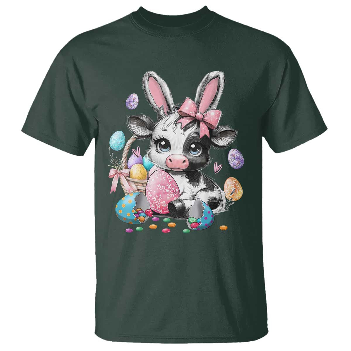 Easter Day Cow T Shirt Cute Cow Bunny Heifer TS10 Dark Forest Green Print Your Wear