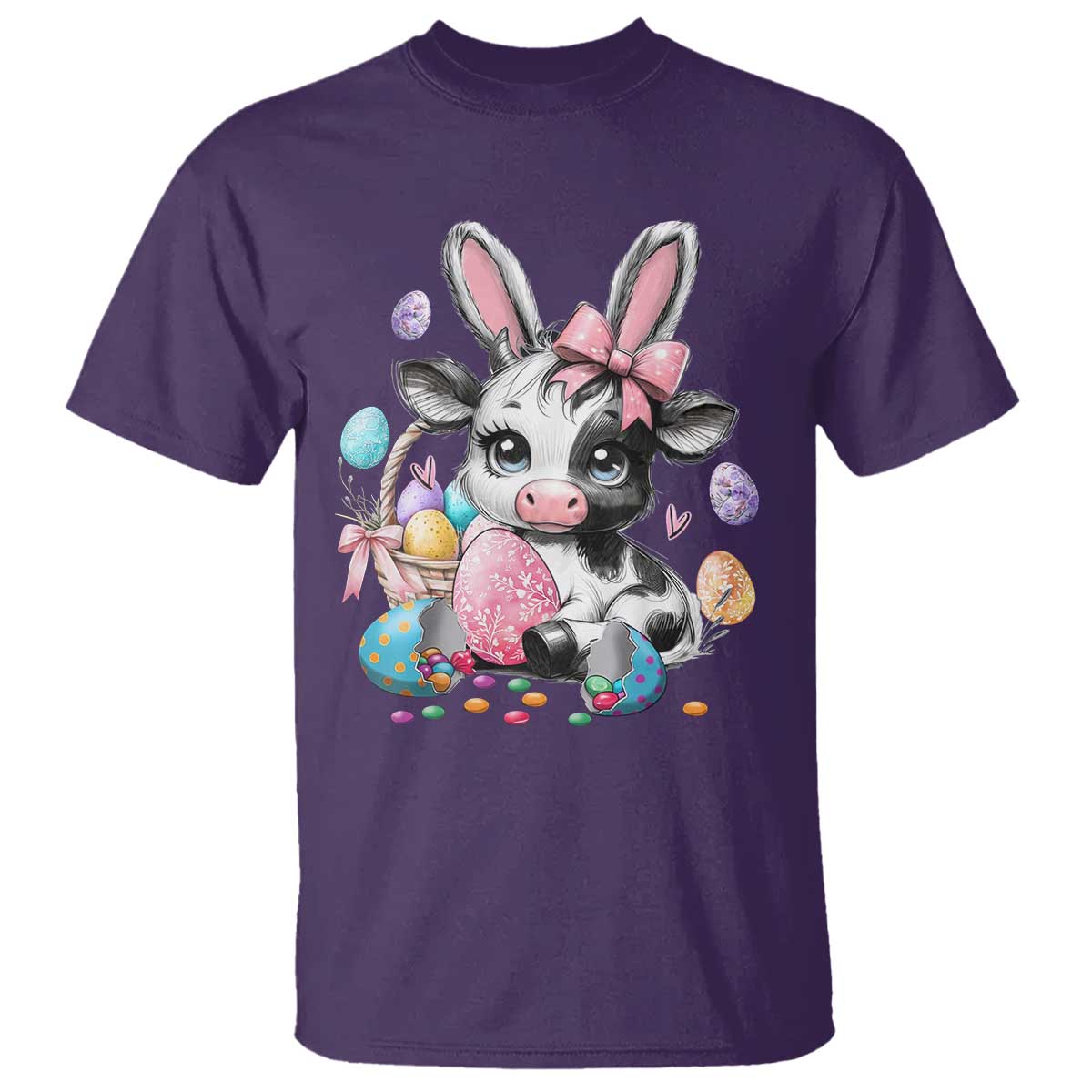 Easter Day Cow T Shirt Cute Cow Bunny Heifer TS10 Purple Print Your Wear