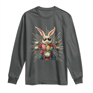 Biker Bunny Long Sleeve Shirt Retro Easter Day Rabbit Ride Motorcycles Motorbike TS10 Dark Heather Print Your Wear