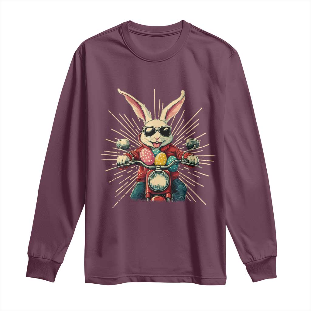 Biker Bunny Long Sleeve Shirt Retro Easter Day Rabbit Ride Motorcycles Motorbike TS10 Maroon Print Your Wear