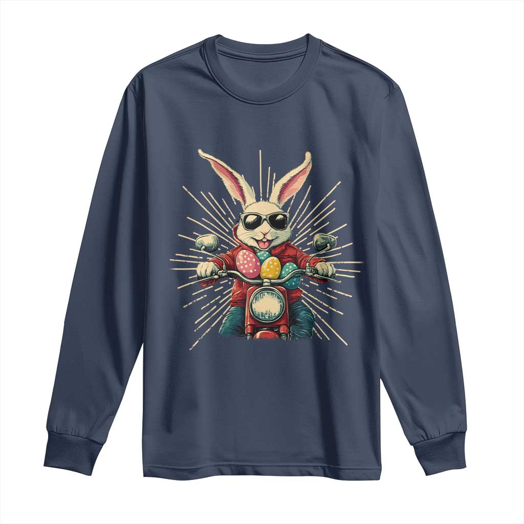 Biker Bunny Long Sleeve Shirt Retro Easter Day Rabbit Ride Motorcycles Motorbike TS10 Navy Print Your Wear