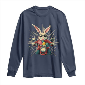 Biker Bunny Long Sleeve Shirt Retro Easter Day Rabbit Ride Motorcycles Motorbike TS10 Navy Print Your Wear