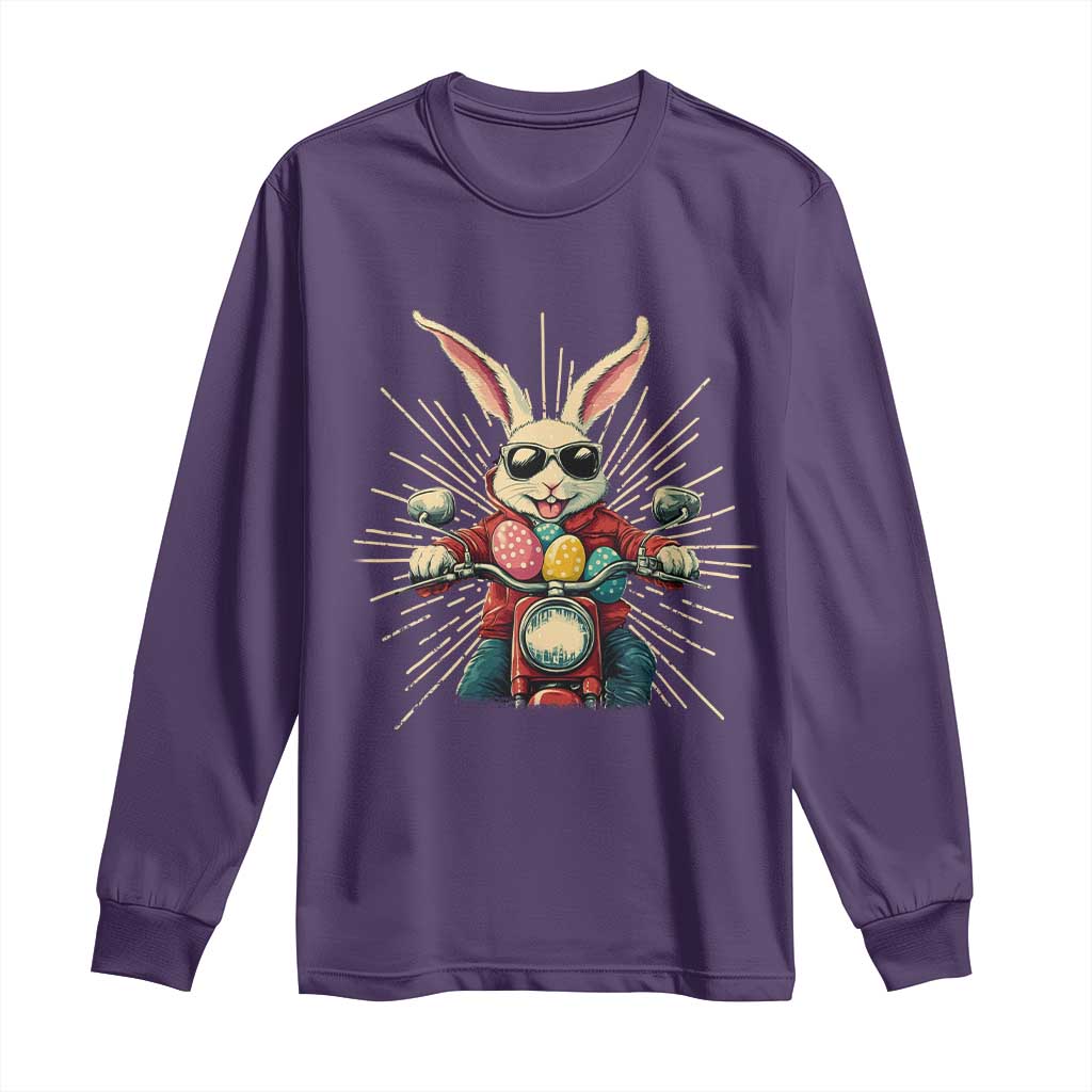 Biker Bunny Long Sleeve Shirt Retro Easter Day Rabbit Ride Motorcycles Motorbike TS10 Purple Print Your Wear