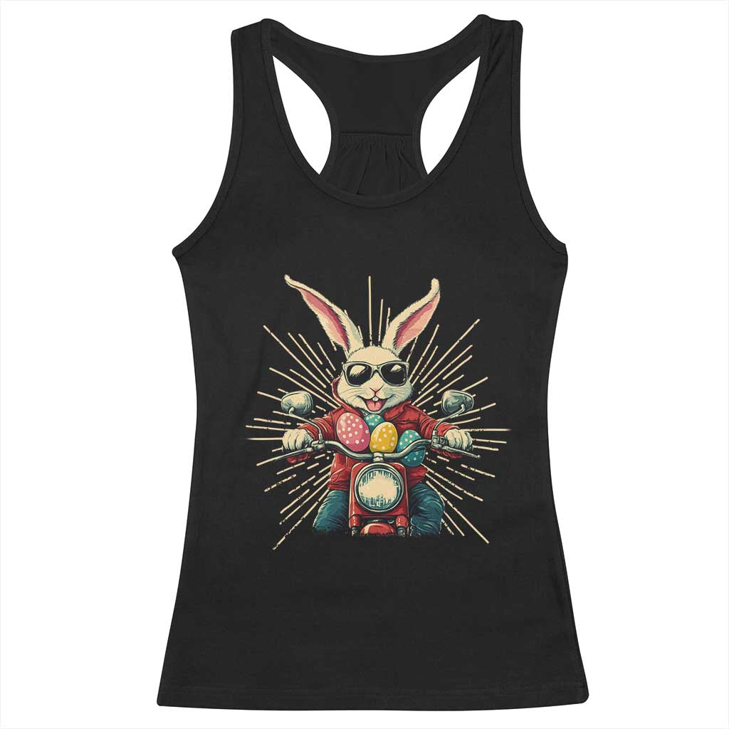 Biker Bunny Racerback Tank Top Retro Easter Day Rabbit Ride Motorcycles Motorbike TS10 Black Print Your Wear