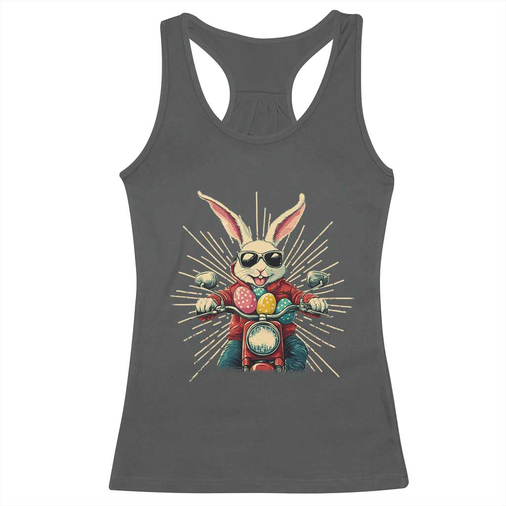 Biker Bunny Racerback Tank Top Retro Easter Day Rabbit Ride Motorcycles Motorbike TS10 Dark Heather Print Your Wear