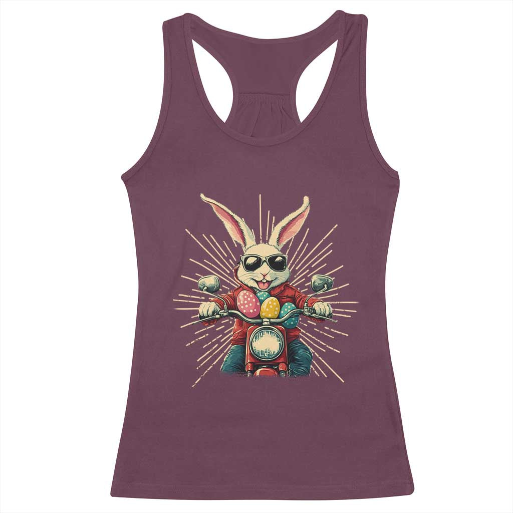 Biker Bunny Racerback Tank Top Retro Easter Day Rabbit Ride Motorcycles Motorbike TS10 Maroon Print Your Wear