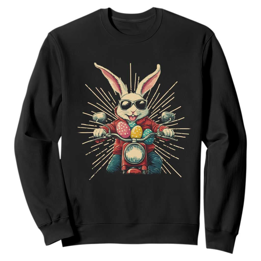 Biker Bunny Sweatshirt Retro Easter Day Rabbit Ride Motorcycles Motorbike TS10 Black Print Your Wear