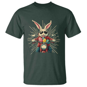Biker Bunny T Shirt Retro Easter Day Rabbit Ride Motorcycles Motorbike TS10 Dark Forest Green Print Your Wear