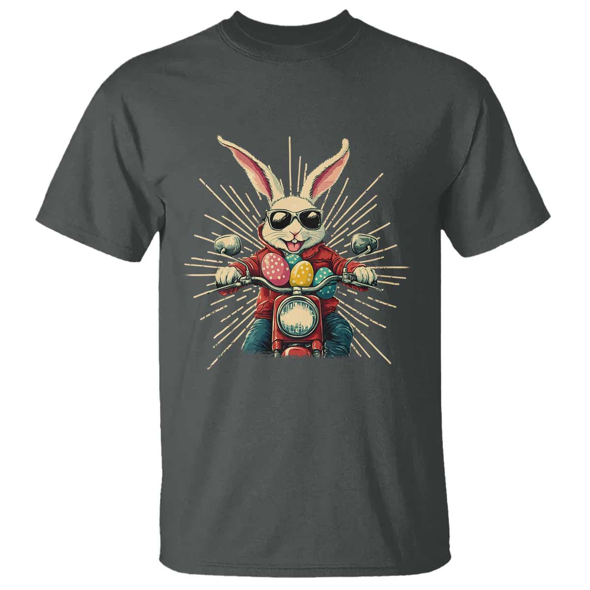 Biker Bunny T Shirt Retro Easter Day Rabbit Ride Motorcycles Motorbike TS10 Dark Heather Print Your Wear