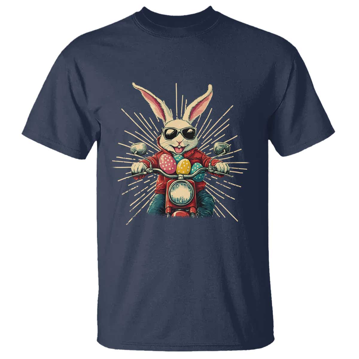 Biker Bunny T Shirt Retro Easter Day Rabbit Ride Motorcycles Motorbike TS10 Navy Print Your Wear