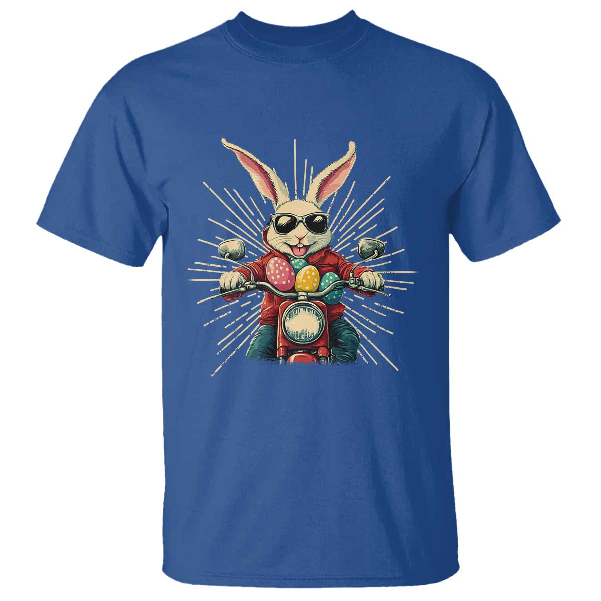 Biker Bunny T Shirt Retro Easter Day Rabbit Ride Motorcycles Motorbike TS10 Royal Blue Print Your Wear
