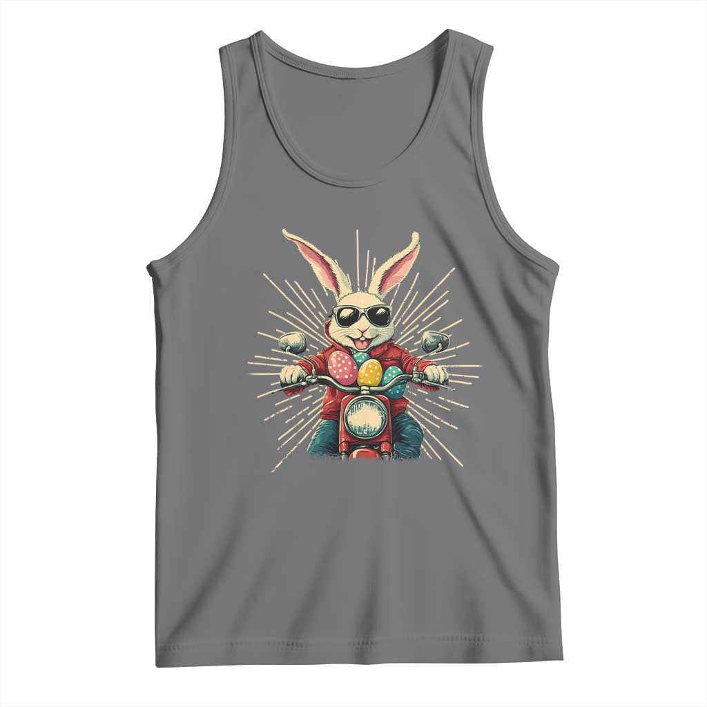 Biker Bunny Tank Top Retro Easter Day Rabbit Ride Motorcycles Motorbike TS10 Black Heather Print Your Wear