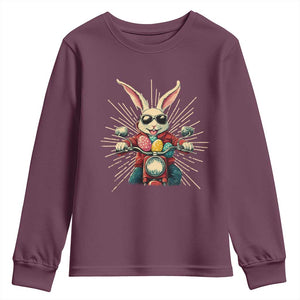 Biker Bunny Youth Sweatshirt Retro Easter Day Rabbit Ride Motorcycles Motorbike TS10 Maroon Print Your Wear