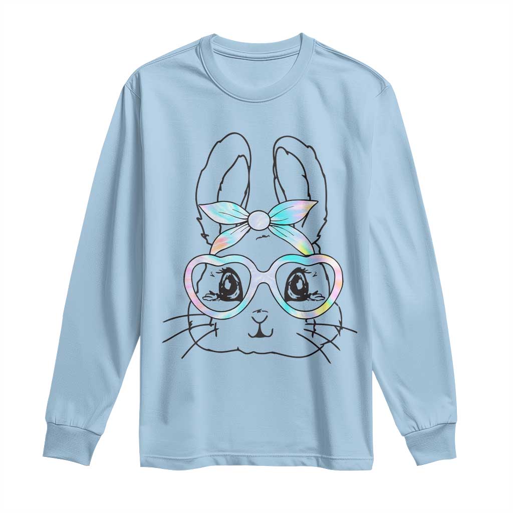 Girls Easter Bunny Long Sleeve Shirt Rabbit Face Tie Dye Glasses Happy Easter Day TS10 Light Blue Print Your Wear