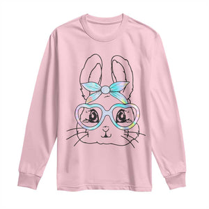 Girls Easter Bunny Long Sleeve Shirt Rabbit Face Tie Dye Glasses Happy Easter Day TS10 Light Pink Print Your Wear