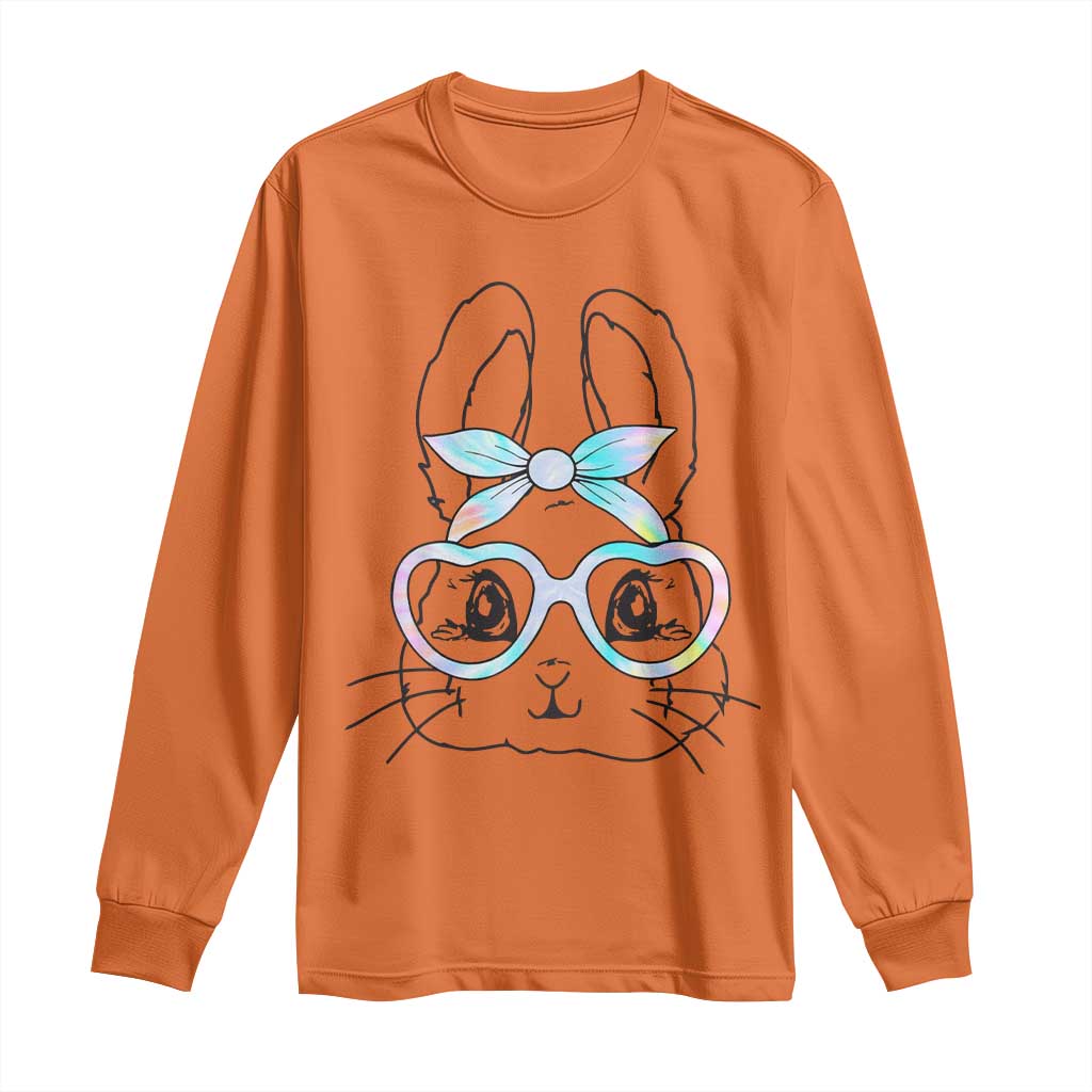 Girls Easter Bunny Long Sleeve Shirt Rabbit Face Tie Dye Glasses Happy Easter Day TS10 Orange Print Your Wear