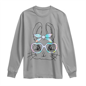 Girls Easter Bunny Long Sleeve Shirt Rabbit Face Tie Dye Glasses Happy Easter Day TS10 Sport Gray Print Your Wear