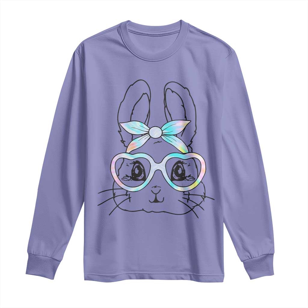 Girls Easter Bunny Long Sleeve Shirt Rabbit Face Tie Dye Glasses Happy Easter Day TS10 Violet Print Your Wear