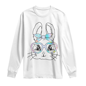Girls Easter Bunny Long Sleeve Shirt Rabbit Face Tie Dye Glasses Happy Easter Day TS10 White Print Your Wear