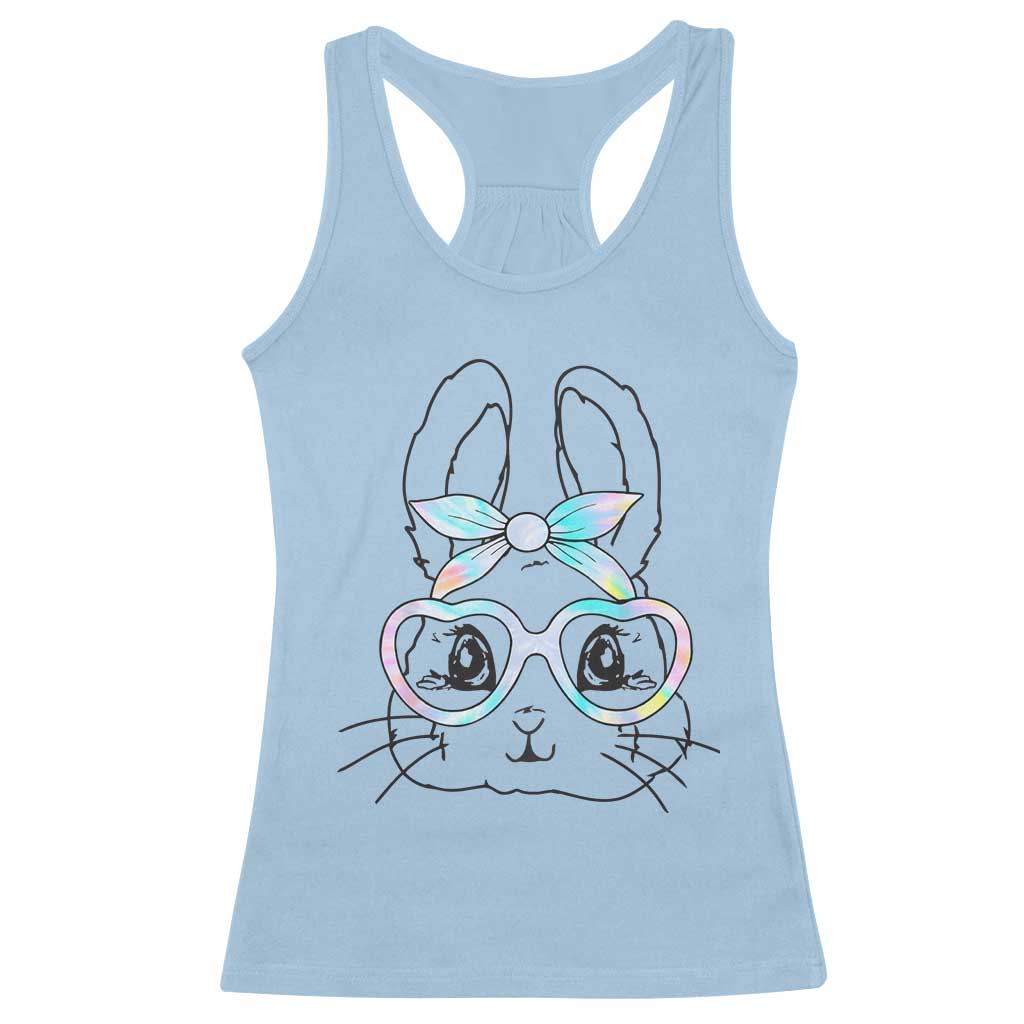 Girls Easter Bunny Racerback Tank Top Rabbit Face Tie Dye Glasses Happy Easter Day TS10 Light Blue Print Your Wear