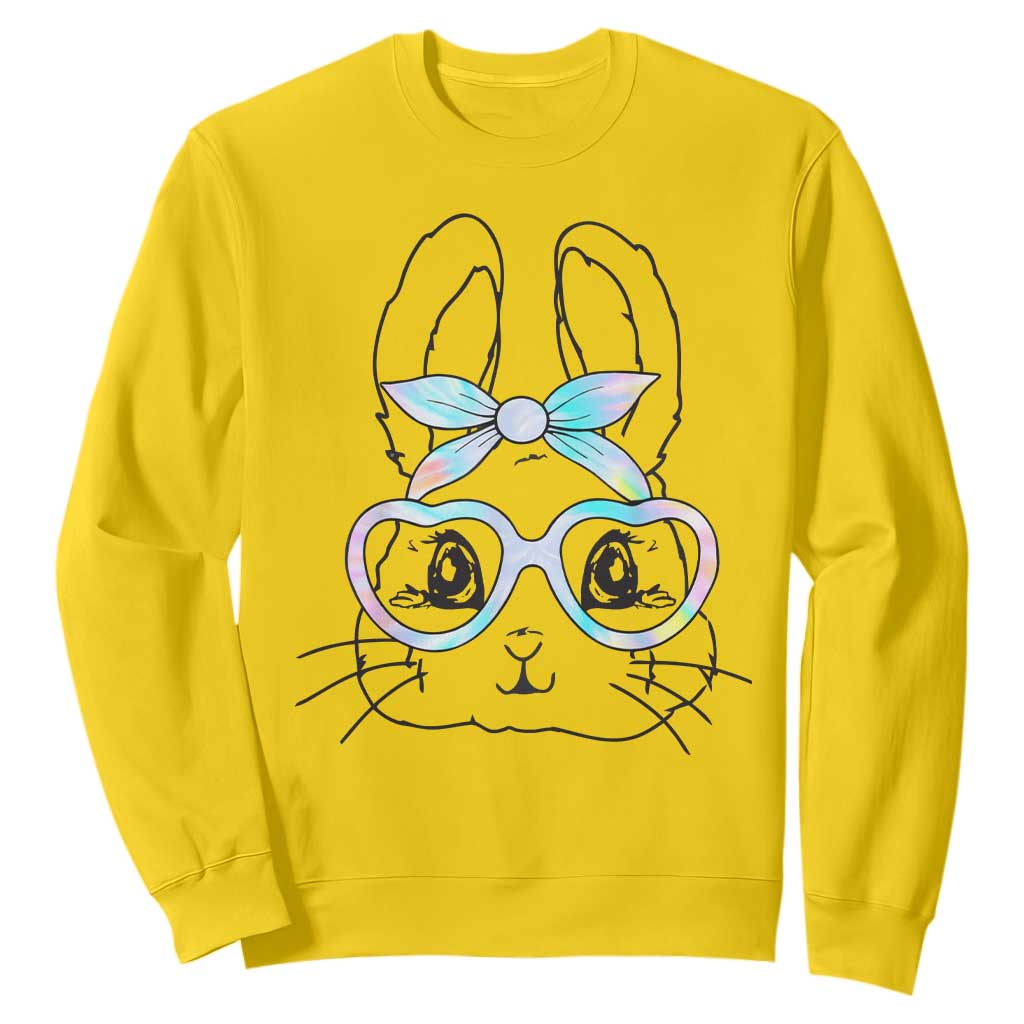 Girls Easter Bunny Sweatshirt Rabbit Face Tie Dye Glasses Happy Easter Day TS10 Daisy Print Your Wear