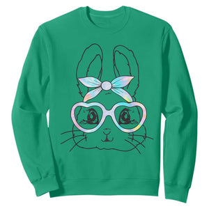 Girls Easter Bunny Sweatshirt Rabbit Face Tie Dye Glasses Happy Easter Day TS10 Irish Green Print Your Wear