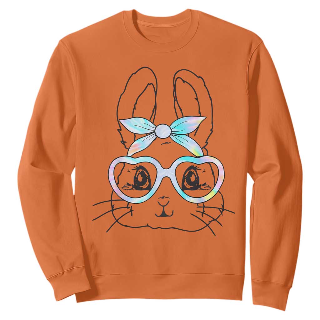 Girls Easter Bunny Sweatshirt Rabbit Face Tie Dye Glasses Happy Easter Day TS10 Orange Print Your Wear