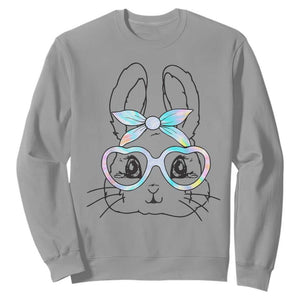 Girls Easter Bunny Sweatshirt Rabbit Face Tie Dye Glasses Happy Easter Day TS10 Sport Gray Print Your Wear