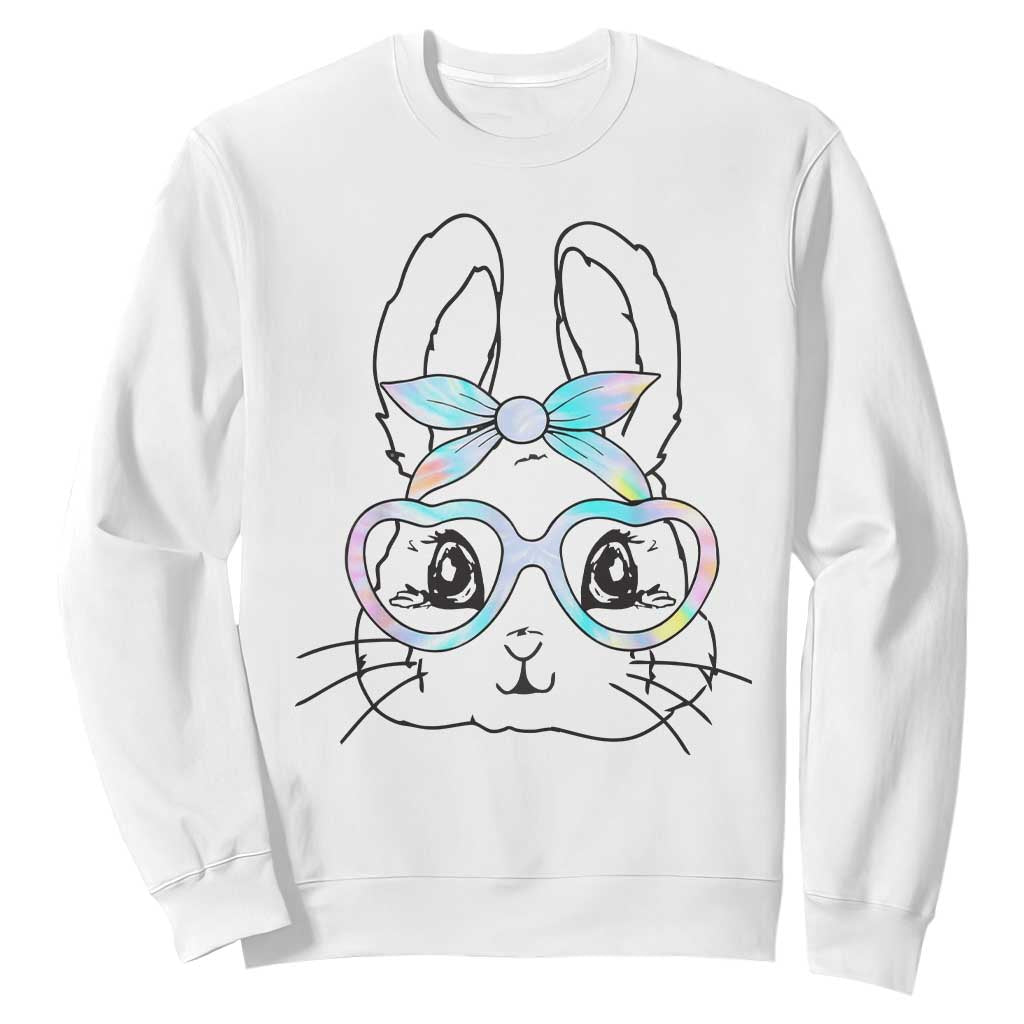 Girls Easter Bunny Sweatshirt Rabbit Face Tie Dye Glasses Happy Easter Day TS10 White Print Your Wear