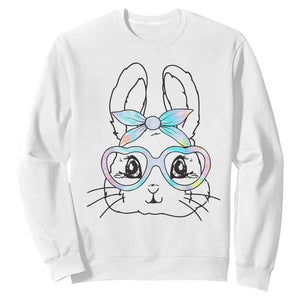 Girls Easter Bunny Sweatshirt Rabbit Face Tie Dye Glasses Happy Easter Day TS10 White Print Your Wear