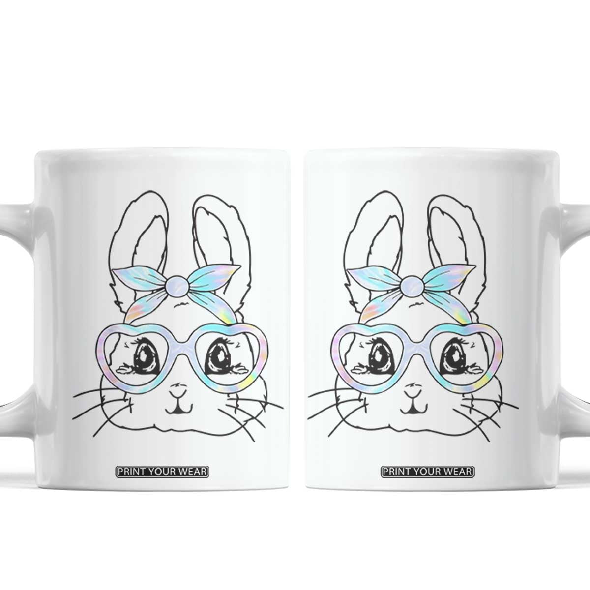 Girls Easter Bunny Coffee Mug Rabbit Face Tie Dye Glasses Happy Easter Day TS10 White Print Your Wear