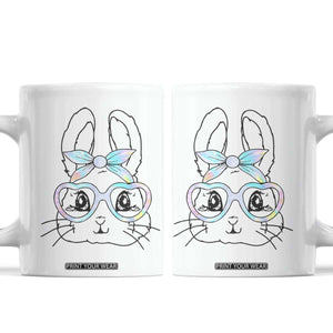 Girls Easter Bunny Coffee Mug Rabbit Face Tie Dye Glasses Happy Easter Day TS10 White Print Your Wear