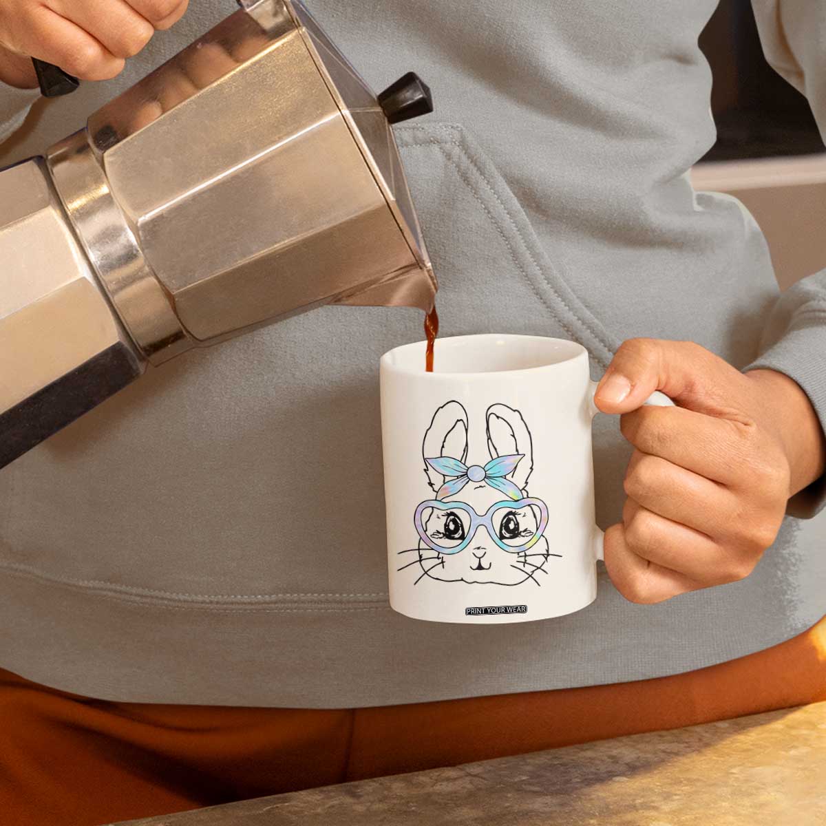 Girls Easter Bunny Coffee Mug Rabbit Face Tie Dye Glasses Happy Easter Day TS10 Print Your Wear