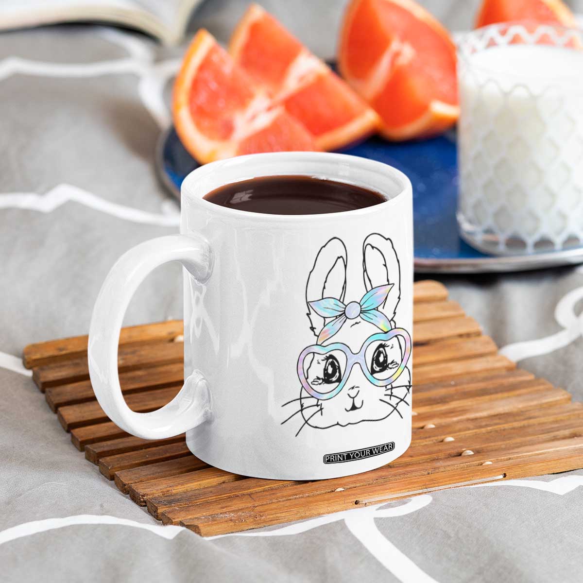 Girls Easter Bunny Coffee Mug Rabbit Face Tie Dye Glasses Happy Easter Day TS10 Print Your Wear